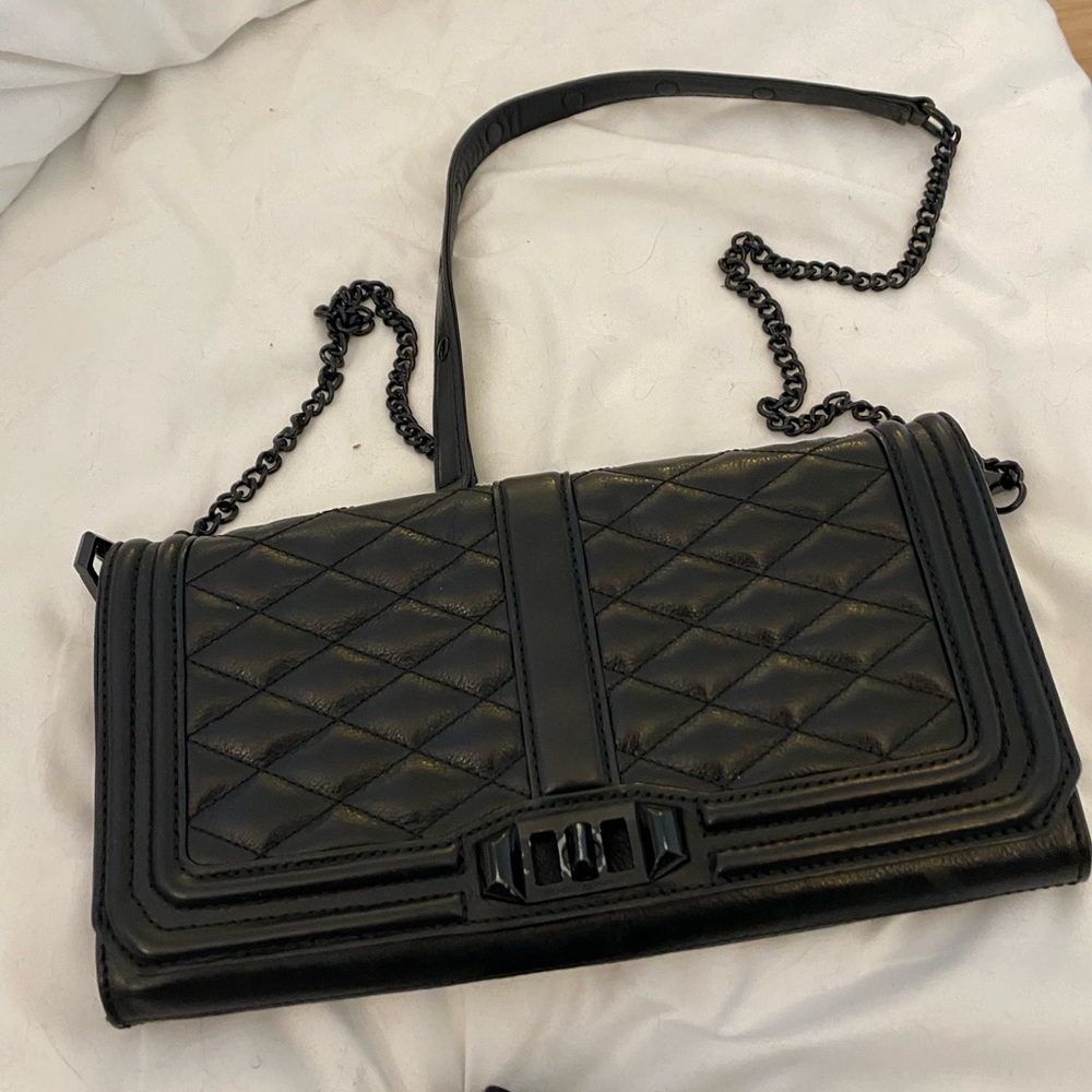 Rebecca minkoff black quilted clutch bag . Euc. A little wear on clasp as shown